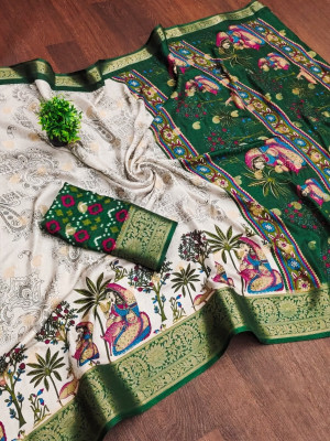 Sitanjali Lifestyle Printed Bollywood Viscose Rayon Saree(Green, White)