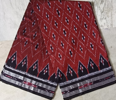 DK FASHION Printed Sambalpuri Pure Cotton Saree(Maroon, Black)