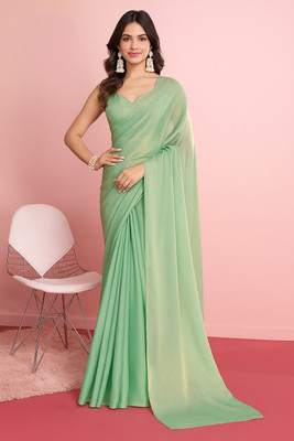 HouseOfCommon Solid/Plain Bollywood Chiffon Saree(Light Green)