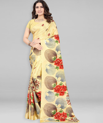 Leelavati Printed Daily Wear Crepe Saree(Yellow)