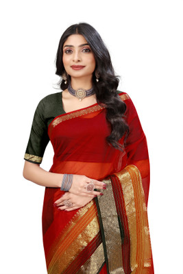 Aarunika SBT Solid/Plain Bollywood Organza Saree(Red)