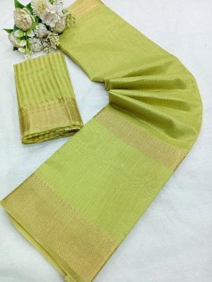 Mervadiya Woven Kanjivaram Pure Cotton, Cotton Silk Saree(Green)