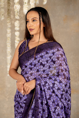 MIRCHI FASHION Printed Daily Wear Chiffon, Georgette Saree(Purple)