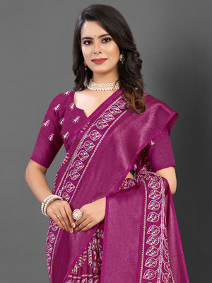 Sareemall Printed Daily Wear Silk Blend Saree(Magenta)