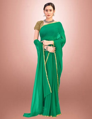 AVOJEE Solid/Plain Bollywood Chiffon Saree(Green)