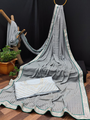 LD CREATION Self Design Bollywood Linen Saree(Grey)