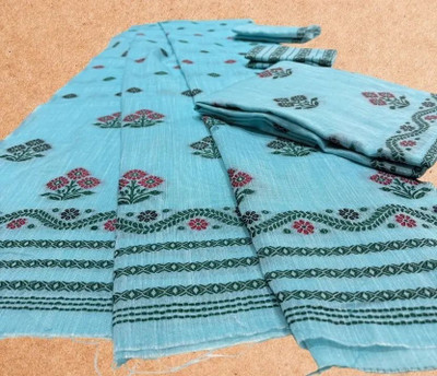 SellZone Woven Mekhela Chador Cotton Blend Saree(Blue)