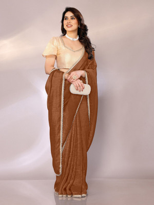 RAJESHWAR FASHION Solid/Plain Daily Wear Silk Blend Saree(Brown)