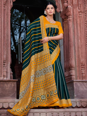 Divastri Printed Bollywood Silk Blend Saree(Dark Green)