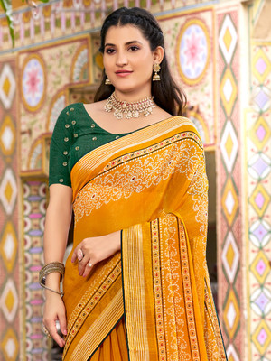 Sareemall Printed Bandhani Chiffon Saree(Yellow)