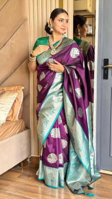 Sireen Creation Woven Banarasi Silk Blend Saree(Magenta)