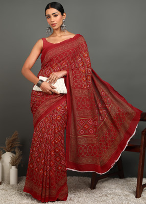 Leelavati Printed Bandhani Georgette Saree(Red)