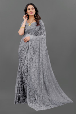 DHARMEE Embellished Bollywood Net, Brasso Saree(Grey)