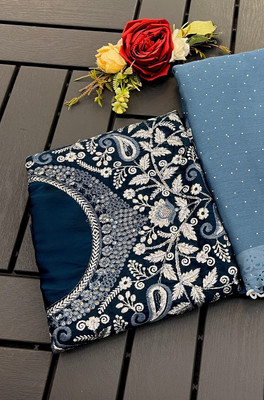 Ethina Fashion Embellished Bollywood Chiffon Saree(Blue)