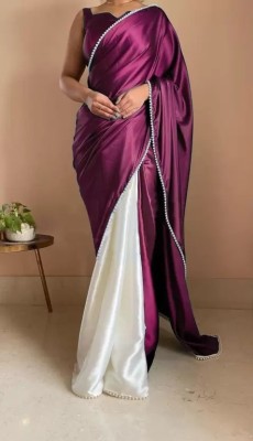 Suali Solid/Plain Bollywood Satin Saree(Purple)