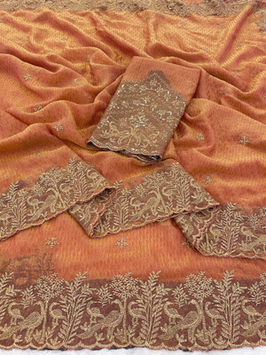 K 5 FASHION Embroidered, Self Design Bollywood Tissue Saree(Orange)