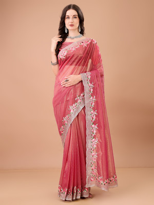DEVKISONDESIGNER Embroidered Bollywood Net Saree(Pink)