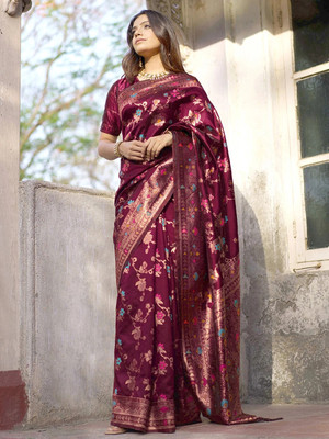 Janasya Woven Banarasi Silk Blend Saree(Purple)