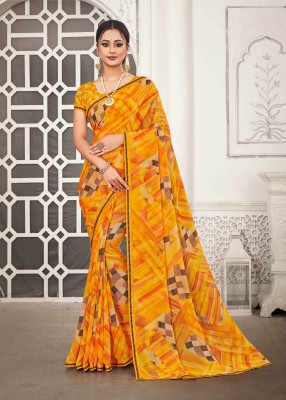 Laxmipati Sarees Geometric Print Bollywood Georgette Saree(Yellow)