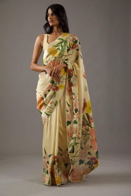 STYLEVEDA Printed Bollywood Crepe Saree(Gold)