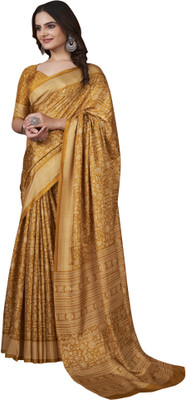 Divastri Printed Daily Wear Silk Blend Saree(Mustard)