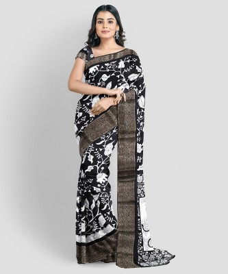 balaji world Printed Bollywood Silk Blend Saree(Black)