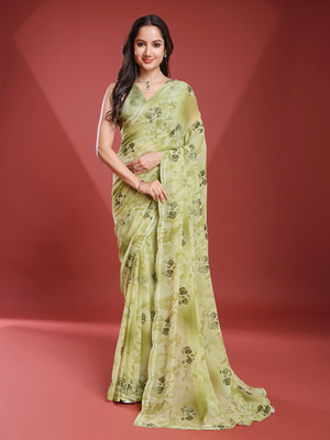 RekhaManiyar Printed Bollywood Georgette Saree(Green)