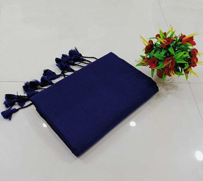 BeyondRetro Solid/Plain, Self Design Daily Wear Handloom Pure Cotton, Khadi Saree(Blue, Multicolor)