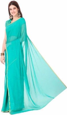 The Fashion Attire Solid/Plain Daily Wear Chiffon Saree(Blue)
