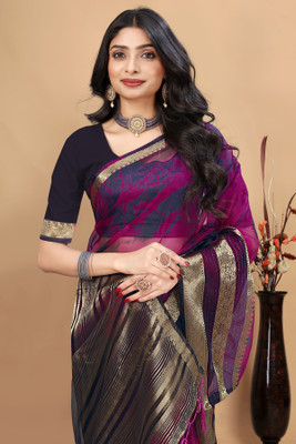 Aarunika SST Solid/Plain, Woven Bandhani Organza Saree(Purple)