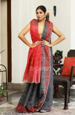 binita Self Design Jamdani Cotton Silk Saree(Red)