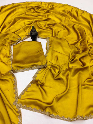 VAIDEHI ART Solid/Plain, Embellished Bollywood Georgette Saree(Mustard)