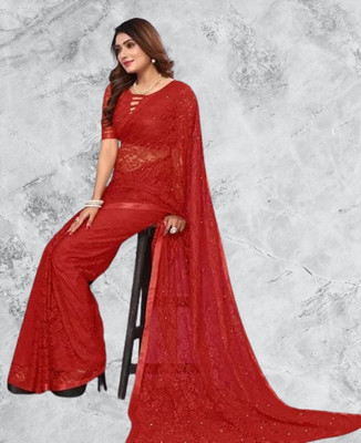 SwiftStyle Solid/Plain Bollywood Net Saree(Maroon)