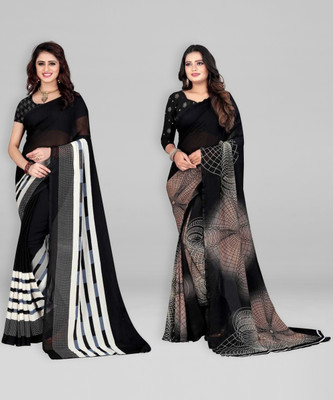 Leelavati Printed Daily Wear Georgette Saree(Pack of 2, Black)