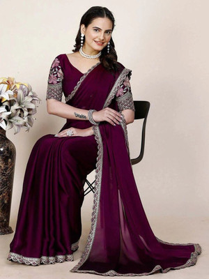 MADHUR HAND WORK ART Embroidered Daily Wear Chiffon Saree(Purple)