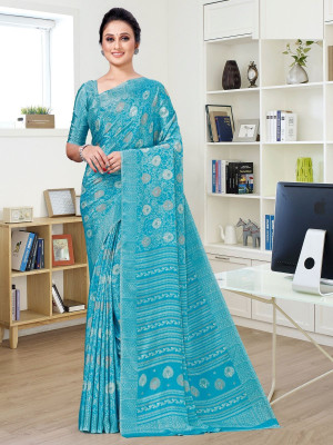 Panchvati NX Printed Bollywood Crepe Saree(Light Blue)