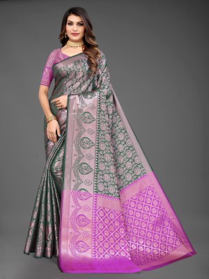 Gajal Self Design Kanjivaram Pure Silk, Art Silk Saree(Green, Pink)