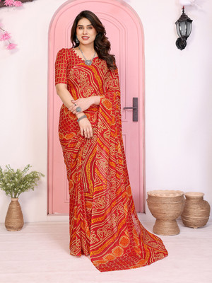 Anand Sarees Paisley, Geometric Print Bandhani Georgette Saree(Red)