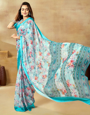Samah Floral Print Bollywood Georgette Saree(Blue)