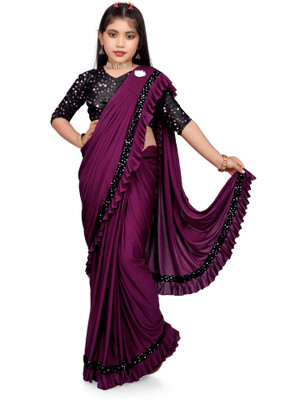 HARIOM FASHION Solid/Plain Bollywood Lycra Blend Saree(Purple)