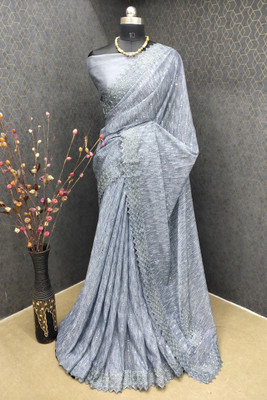ISHA TEXTILE Printed Bandhani Nylon Saree(Grey)