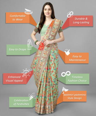 AARVISA Woven Bollywood Cotton Blend Saree(Light Green)