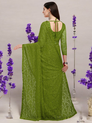 NEXA Self Design Bollywood Net Saree(Green)
