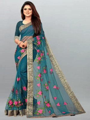 karkar Embroidered Banarasi Net Saree(Multicolor)