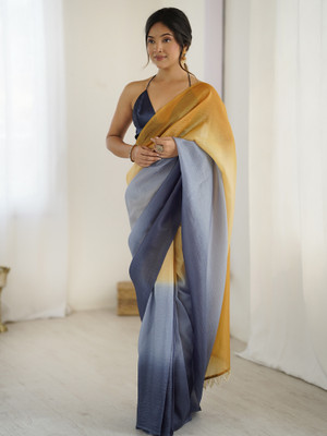 Sareemall Color Block Bollywood Tissue Saree(Mustard)