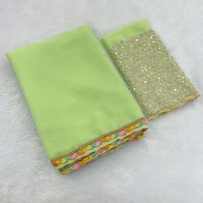 V AMAN FASHION Solid/Plain, Self Design Bollywood Georgette Saree(Light Green)