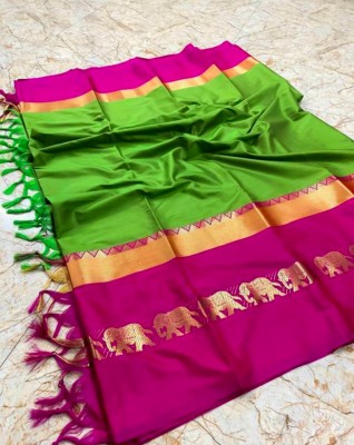 MoonTextile Temple Border Assam Silk Cotton Silk Saree(Maroon)