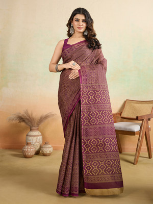 SHANVIKA Printed Daily Wear Pure Cotton Saree(Purple)