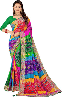 TINA FASHION Printed Bandhani Georgette Saree(Multicolor)