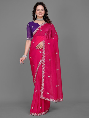 Shree Shyam Creation Embroidered Bollywood Chiffon Saree(Pink)